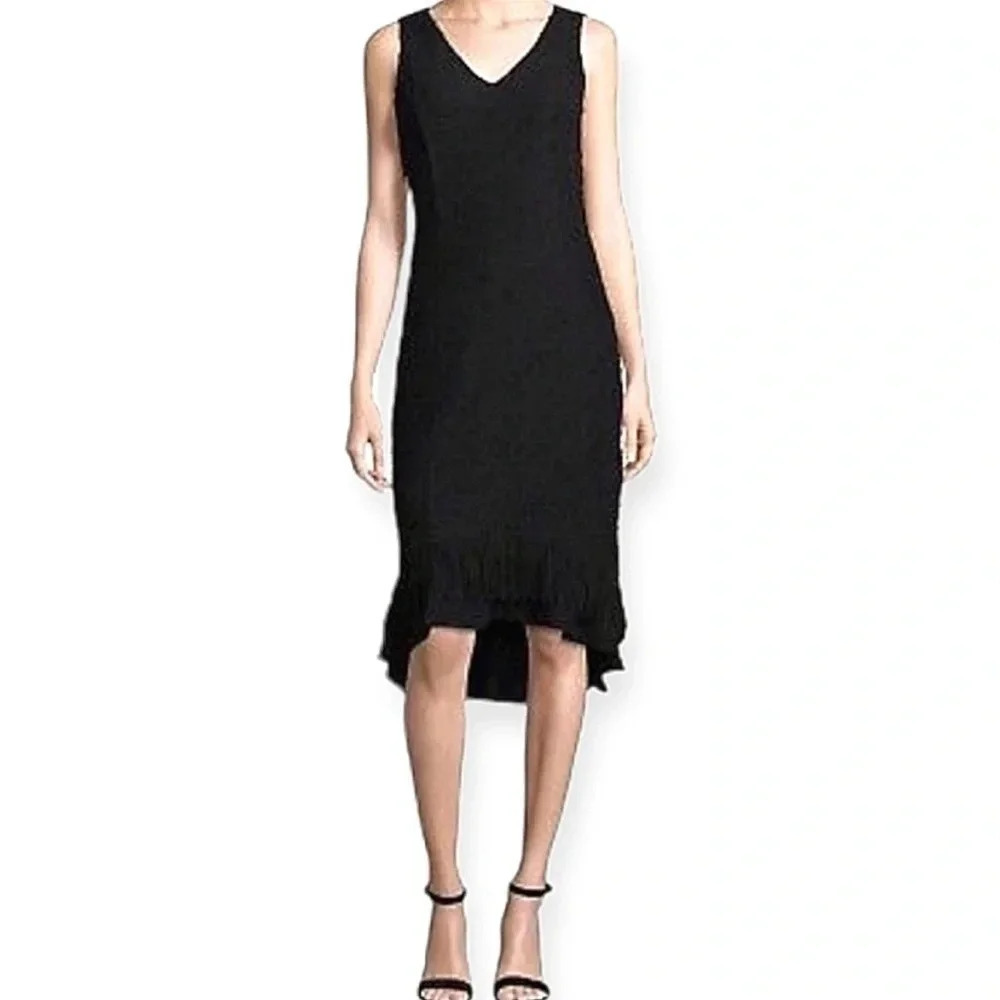 Nanette Lepore Fringe Witchy Goth High Low Asymmetrical Tweed Textured Midi Dres